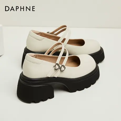 Daphne达芙妮 小个子网红穿搭~粗跟浅口玛丽珍女鞋米色英伦小皮鞋商品大图