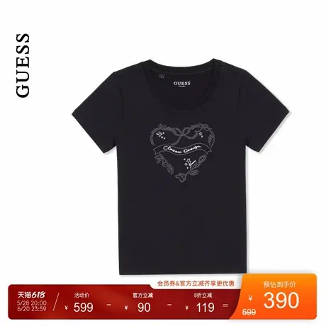 GUESS25年新款夏季女士爱心装饰镶钻百搭简约短袖T恤-YP2K2431图片
