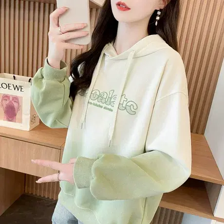 渐变色连帽卫衣女2025新款春秋韩版宽松薄款百搭初中生小个子外套图片