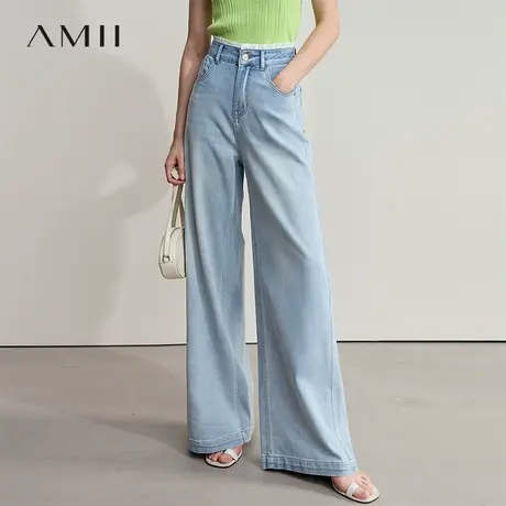 AMII【复古港风】2025秋夏复古怀旧宽松直筒阔腿牛仔长裤牛仔裤女商品大图