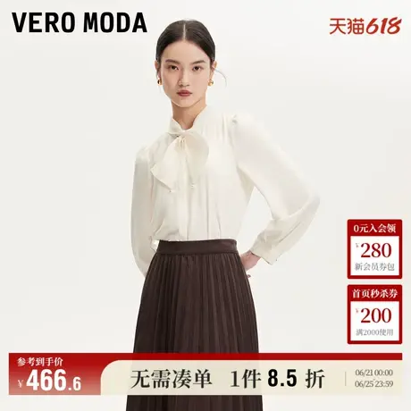 Vero Moda衬衫女2025夏季新款商场同款泡泡袖蝴蝶结雪纺325205037图片