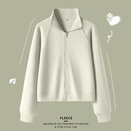 KMV真维斯立领卫衣女2025年新款短款春秋季慵懒翻领开衫初秋外套商品大图