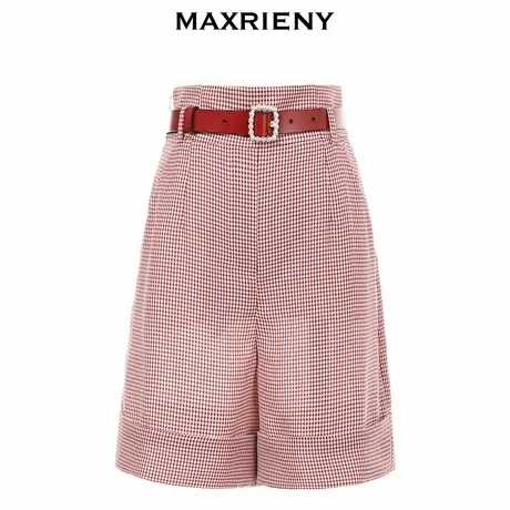 【奥莱】MAXRIENY格纹阔腿裤女夏季高腰法式短裤洋气显瘦五分裤子商品大图