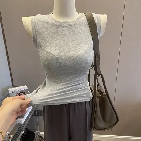 不挑肤色敲显白~性感弹力微透百搭背心上衣修身无袖T恤打底衫女夏商品大图