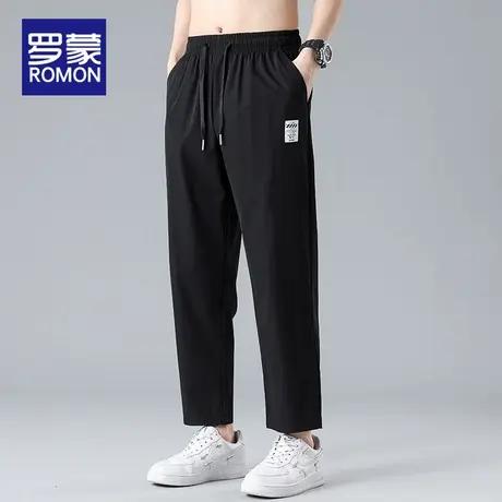 罗蒙男士休闲裤夏季薄款2025新款宽松直筒男裤抽绳百搭透气裤子男图片