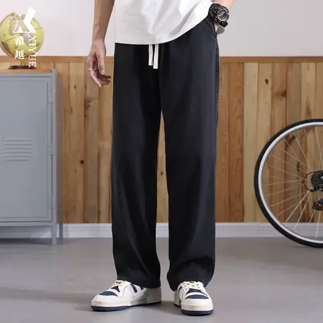 天丝莱赛尔休闲裤男2025夏季新款厚款黑色阔腿裤宽松直筒男生长裤商品大图