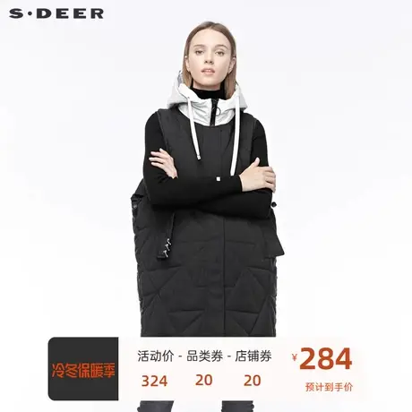 sdeer圣迪奥女2019冬高领连帽圆环插袋开衩拼接时尚背心S19481610🔌商品大图