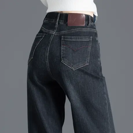 窄版直筒裤加绒牛仔裤女秋冬季2024年新款烟管裤加厚复古裤子高端商品大图