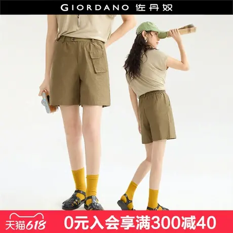 设计师款佐丹奴工装风短裤女夏季新款半松紧腰高腰短裤女18405503商品大图