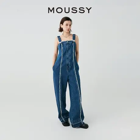 MOUSSY 夏季新品设计感毛边中线直筒牛仔背带裤010HSA11-0400商品大图