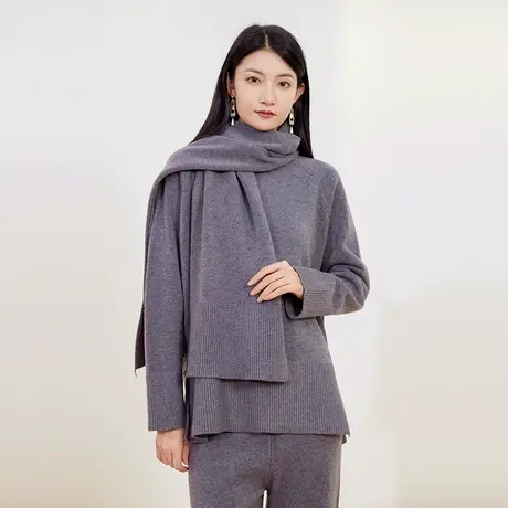 希区瑞普秋冬新品百搭加厚套头针织衫毛衣休闲裤围巾三件套商品大图