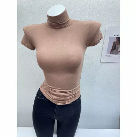 云朵感~软糥大弹力高领T恤上衣女修身显身材内搭打底衫上衣秋冬薄商品大图