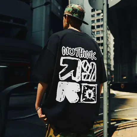 Nuthink潮牌街头字母T恤美式嘻哈宽松短袖夏季潮流印花男女2025图片