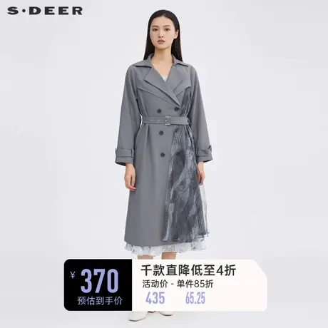 sdeer圣迪奥设计感风衣女收腰印花网纱通勤外套S223Z1839图片