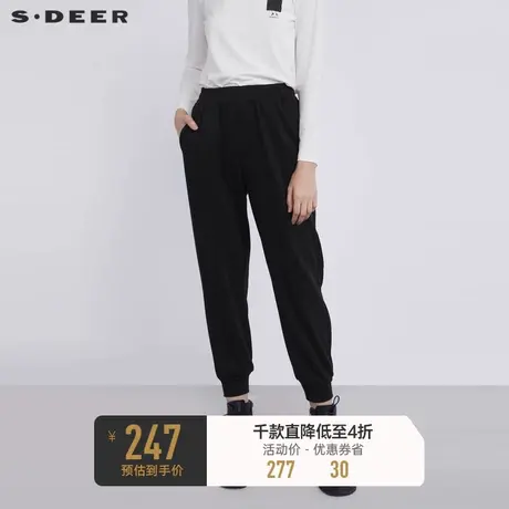 sdeer圣迪奥冬松紧插袋灯芯绒拼接运动黑色长裤S21480814图片