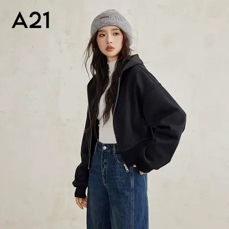 女装针织宽松连帽落肩开襟卫衣外套商品大图