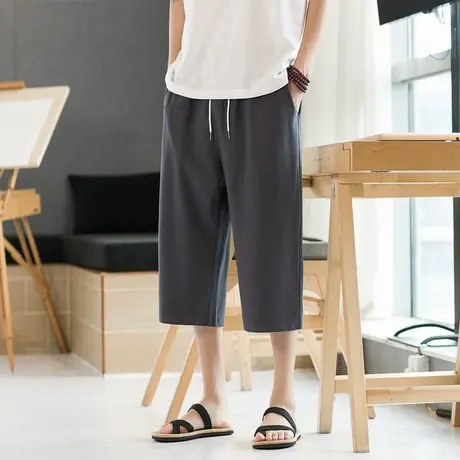 夏季薄款纯棉男士七分裤加肥加大码纯色短裤宽松高腰多口袋爸爸装商品大图