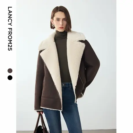 【黄霄雲同款】朗姿率性气质翻领机车夹克外套冬高级感新款仿皮草商品大图