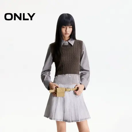 ONLY2025秋季新款学院风针织马甲假两件设计翻领修身长袖衬衫女图片