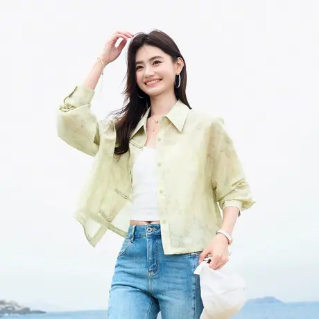 时尚气质新中式外套2024年夏季新款女百搭休闲宽松印花衬衫上衣商品大图