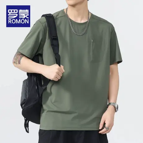罗蒙男士短袖T恤夏薄款2025新款宽松美式潮牌圆领半袖体恤打底衫图片