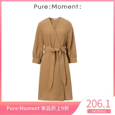 Pure:Moment:连衣裙新款法式修身V领气质高腰通勤纯色中长裙商品大图