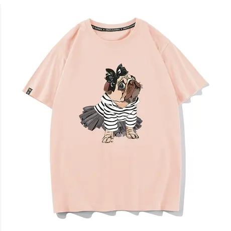 秀洛狗狗巴哥犬短袖t恤小巴狗情侣装圆领大码体恤夏半袖纯棉宽松图片