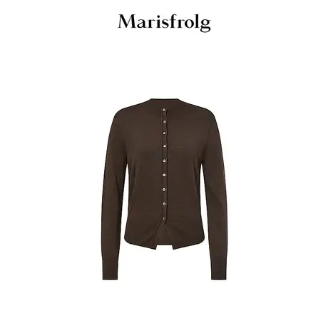 【轻密针织】玛丝菲尔时尚气质小立领咖啡棕针织开衫女商品大图
