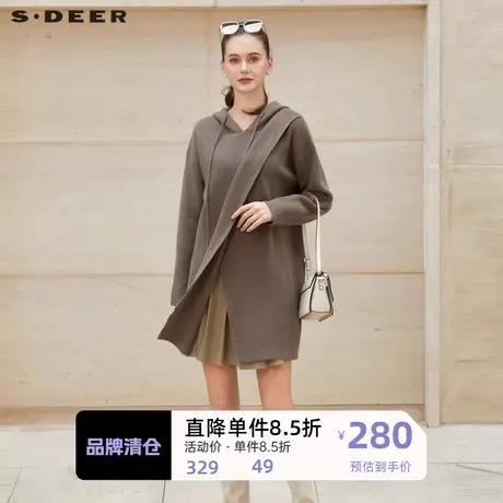 sdeer圣迪奥女装抽绳连帽拼接中长款针织衫S23463501🎭商品大图