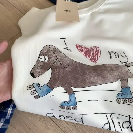 可爱腊肠狗~卡通印花短袖t恤女夏季宽松休闲百搭圆领打底衫上衣商品大图