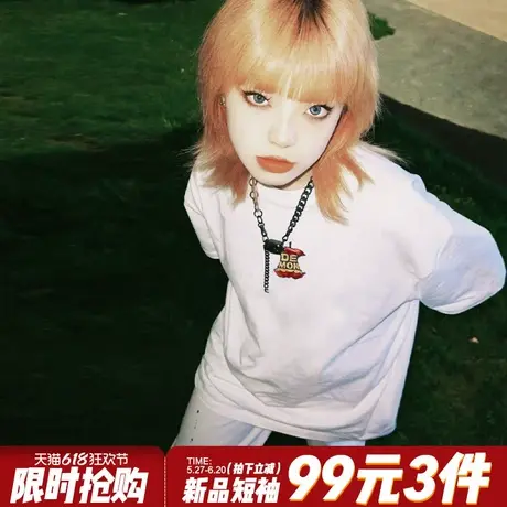 hiphop街头嘻哈风潮牌白色正肩t恤女短袖美式大版重磅半袖上衣夏图片