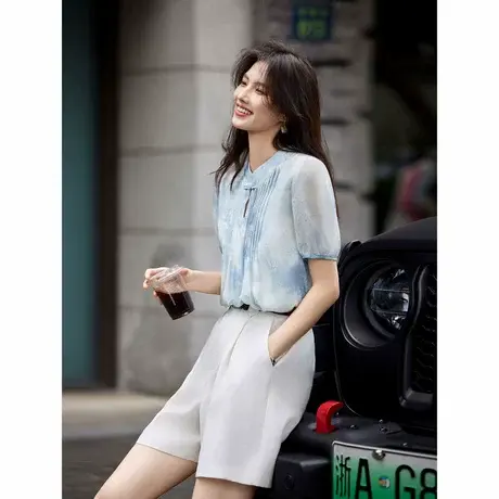 时尚气质减龄百搭休闲短袖衬衫女士2024年夏季新款设计感小众上衣商品大图