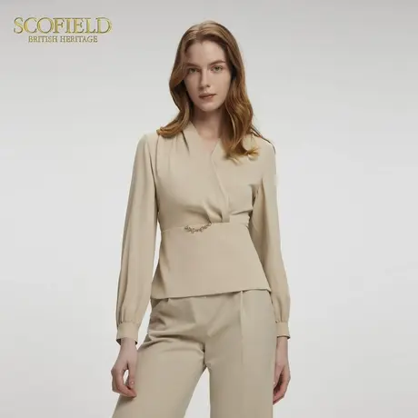Scofield女装通勤气质衬衫层叠V领设计收腰上衣2025春季新品图片
