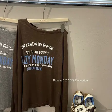 韩国东大门夏季新款时尚趣味斜肩长袖T恤女慵懒防晒衫罩衫上衣ins商品大图