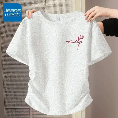 KV真维斯浅花灰色短袖t恤女士2025新款修身短上衣 辣妹风短款夏季商品大图