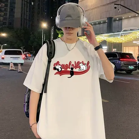 短袖T桖男夏季2025新款宽松圆领体恤重磅纯棉大码透气上衣ins半袖图片