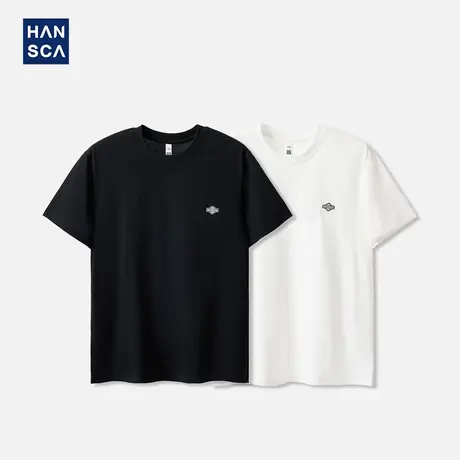 hansca 40支双纱纯棉短袖t恤男2025夏季新款字母刺绣百搭正肩上衣商品大图