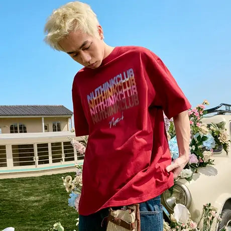 Nuthink美式复古字母短袖T恤印花半袖宽松男女情侣2025夏季新款图片