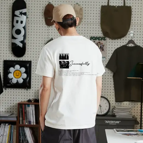 唐狮夏季新款男短袖T恤后背印花宽松圆领半袖t白色内搭打底衫商品大图