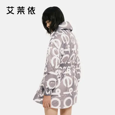 艾莱依反季羽绒服女95鹅绒字母LOGO印花收腰时尚立领设计感羽绒服商品大图