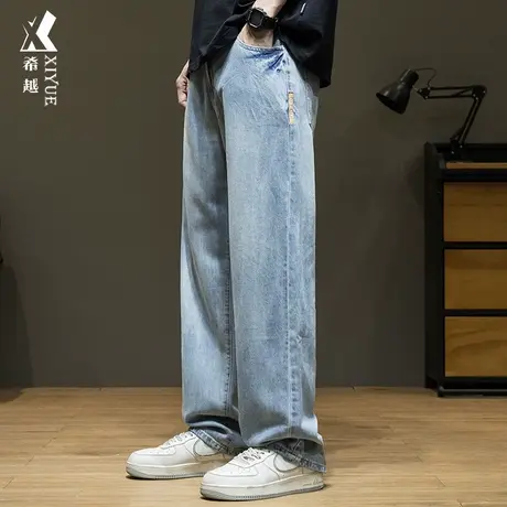 天丝莱赛尔直筒牛仔裤男士2025夏季新款宽松大码美式高街休闲裤子商品大图