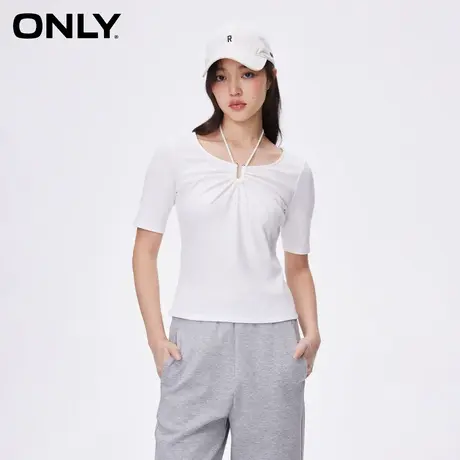 ONLY奥莱夏季气质淑女百搭显瘦挂脖绑带修身T恤女商品大图