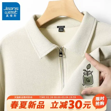 GV真维斯长袖polo衫春季男士重磅华夫格翻领t恤男美式衬衫上衣B商品大图