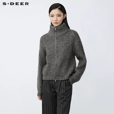 sdeer圣迪奥女装休闲高领宽松落肩袖加厚针织衫S21483525图片