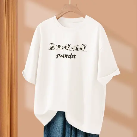 纯棉短袖t恤女2025新款爆款夏季白色百搭时尚宽松体恤衫女士上衣商品大图