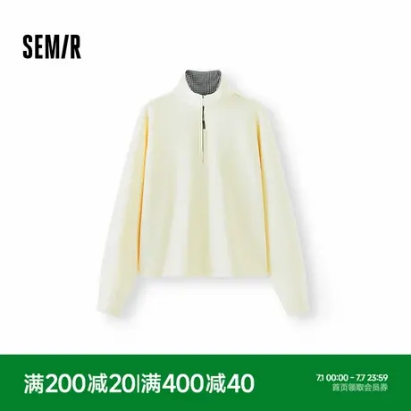 森柔棉|商场同款森马卫衣女oversize格子立领2025秋新款抽绳上衣图片