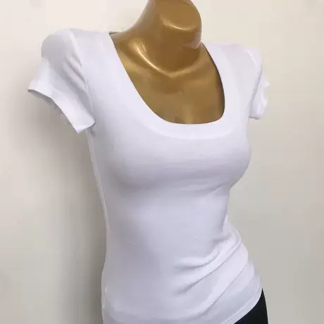 2022夏装ins网红白色U领修身短袖T恤女大领口性感低胸显瘦上衣棉商品大图