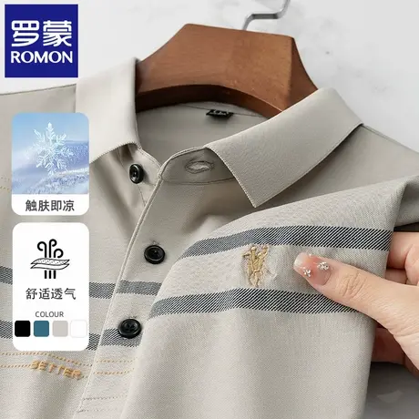 罗蒙夏季薄款高端刺绣男士POLO衫短袖t恤透气休闲中年翻领半袖N2Z商品大图