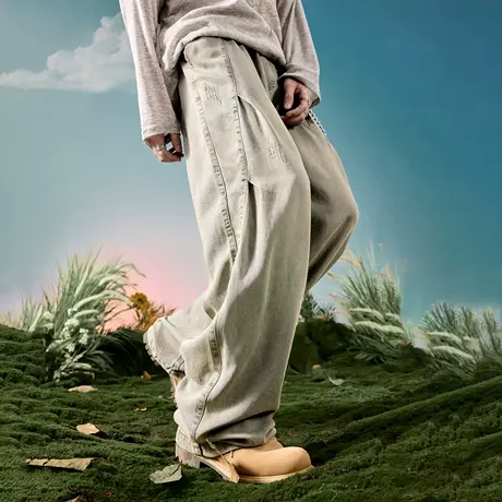 Nuthink美式复古牛仔裤男冰丝凉感透气宽松直筒长裤2025夏季新款图片