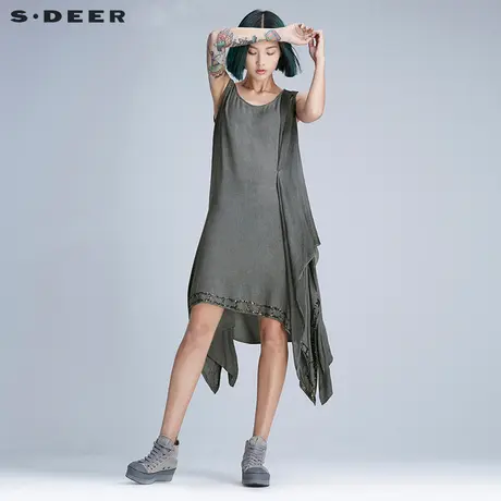 s.deer【新品】圣迪奥女装清透不规则摆飘逸搭片连衣裙S16281262商品大图